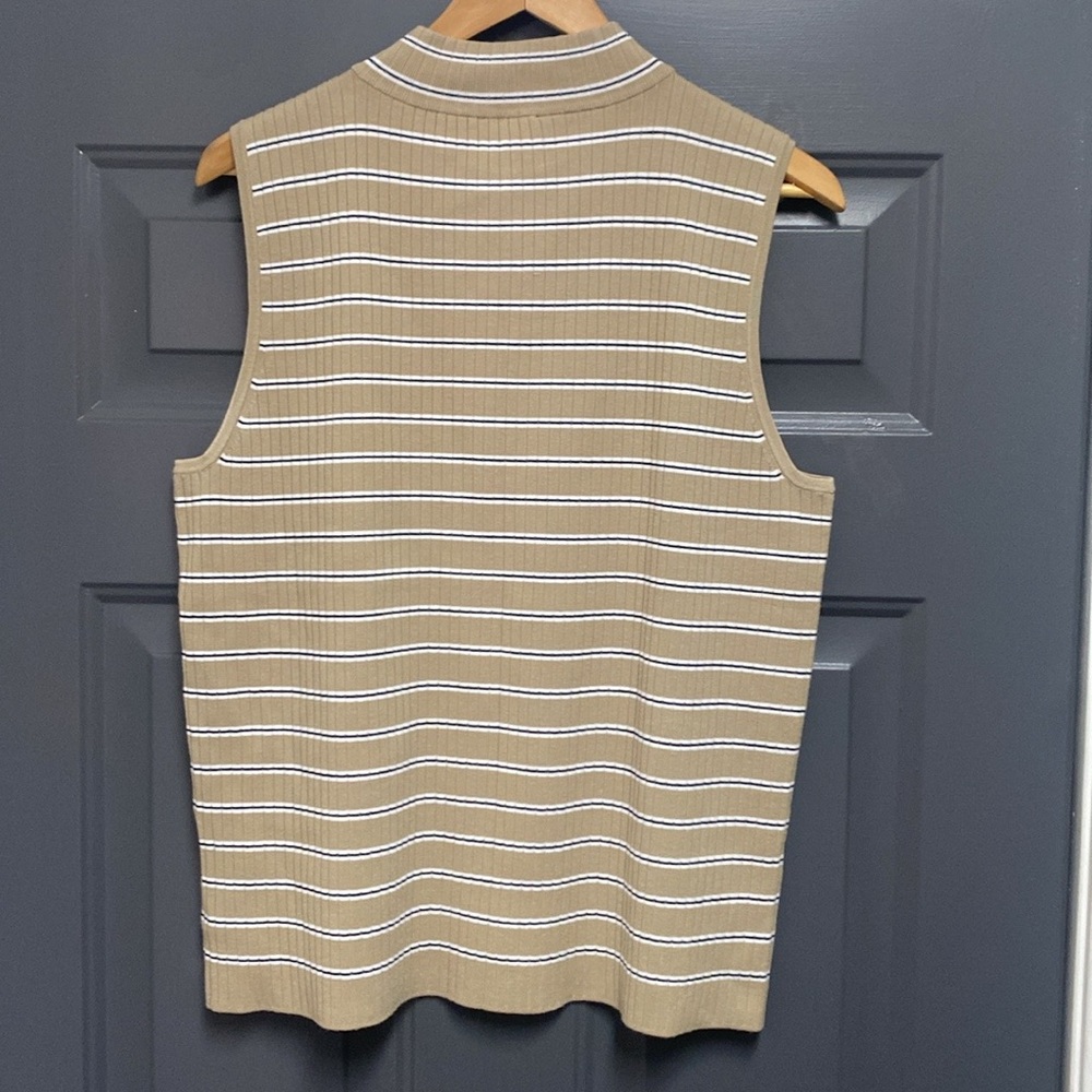 Talbot's tan white and black striped sleeveless mock neck sweater tank XL NWT - Picture 5 of 6